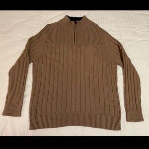 Covington Men's XL 1/4 Zip Camel Tan Ribbed Pullover Sweater 100% Cotton EUC